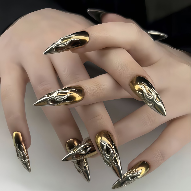 Nail Art Gold - 24 SZT. Paznokcie 3D Chromowane Srebrne