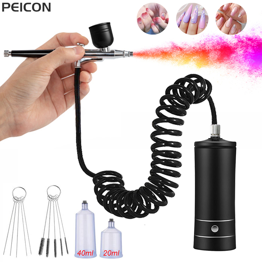 Nail Fan Brush - Aerograf do paznokci ze sprężarką Przenośny
